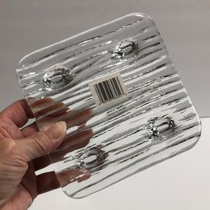 Square Clear Thick Glass Ice Block Design Trivet/Candle Holder NWT